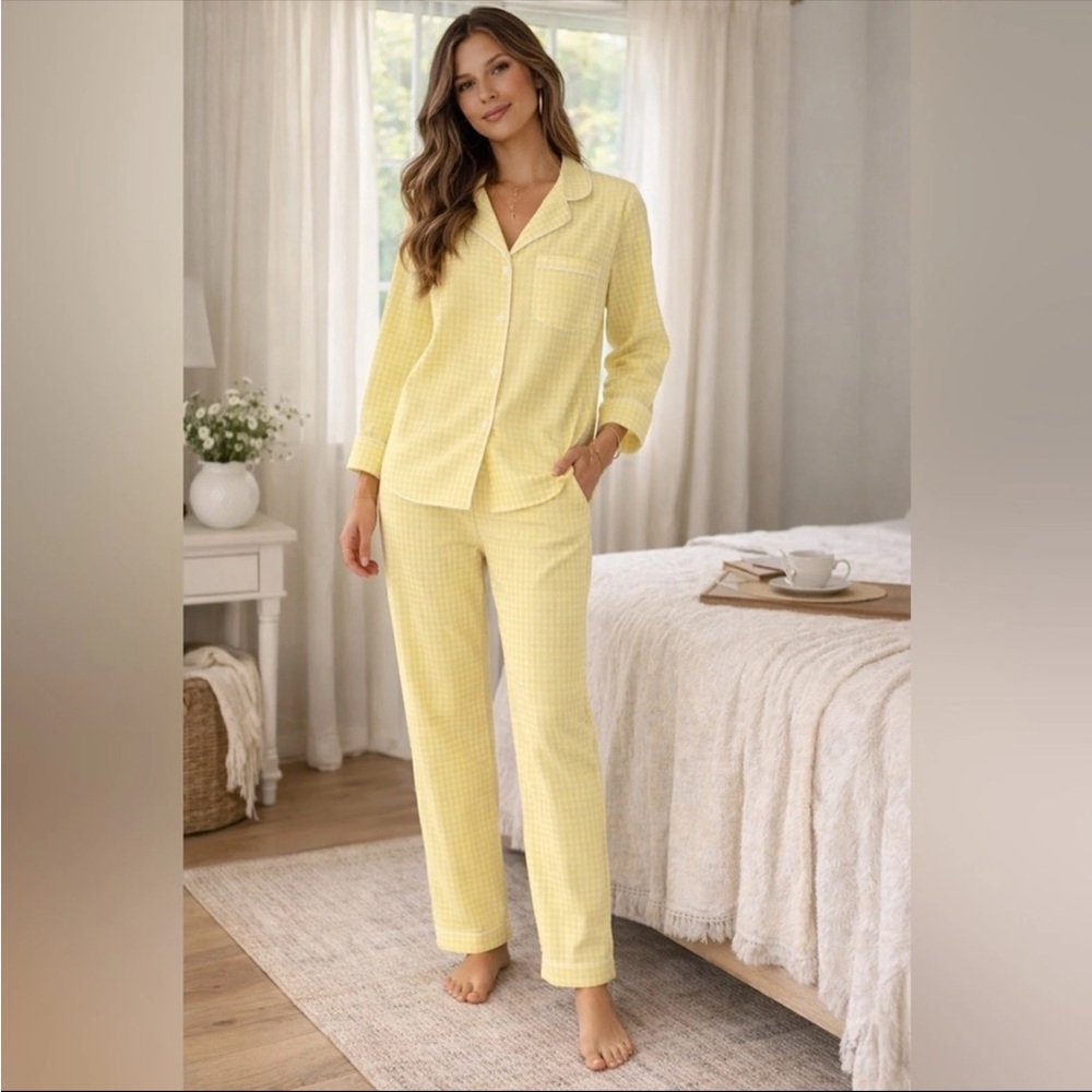 Petite Plume Women’s Yellow Gingham Twill Pajama Set